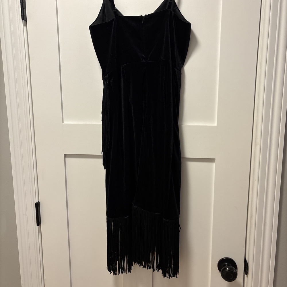 Lulus All Glam Black‎ Velvet Fringe Faux Wrap Cocktail Dress Sz XS - Picture 5 of 5
